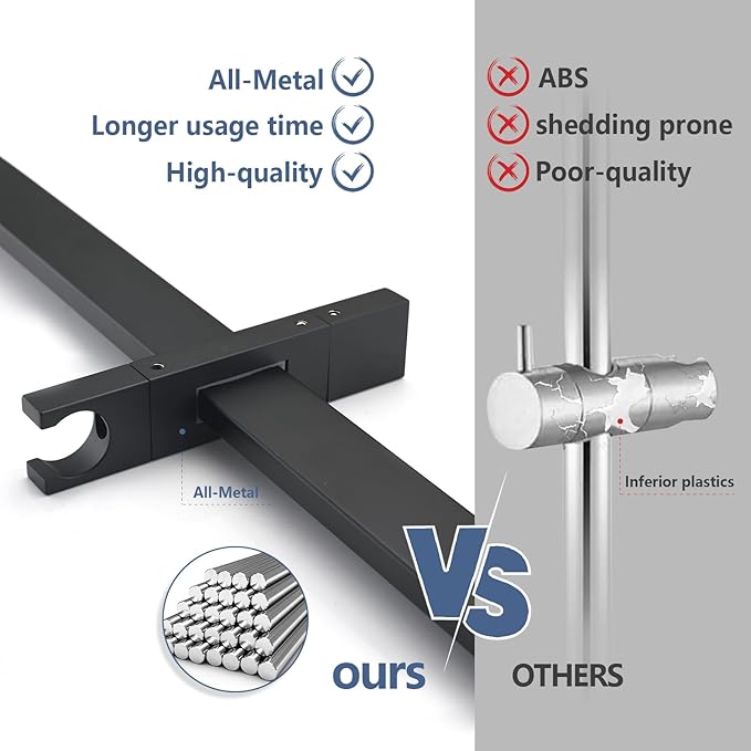 Handheld Shower Head with Slide Bar Combo, 27.5-Inch Adjustable Height Slide Bar, High Perssure Handheld Shower Head with 6.6ft Extra Long Hose, Brass Wall Supply Elbow, Matte Black