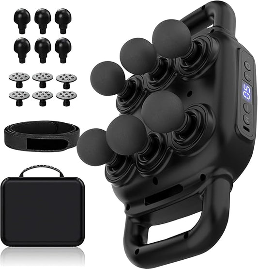 UFFAE Six Head Massage Gun, 50 Intensity Levels & 9 Massage Modes, Equipped with 3 Different Massage Heads, Massage Gun with Adjustable Belt Ideal Gifts for Women, Men, Mom, and Dad