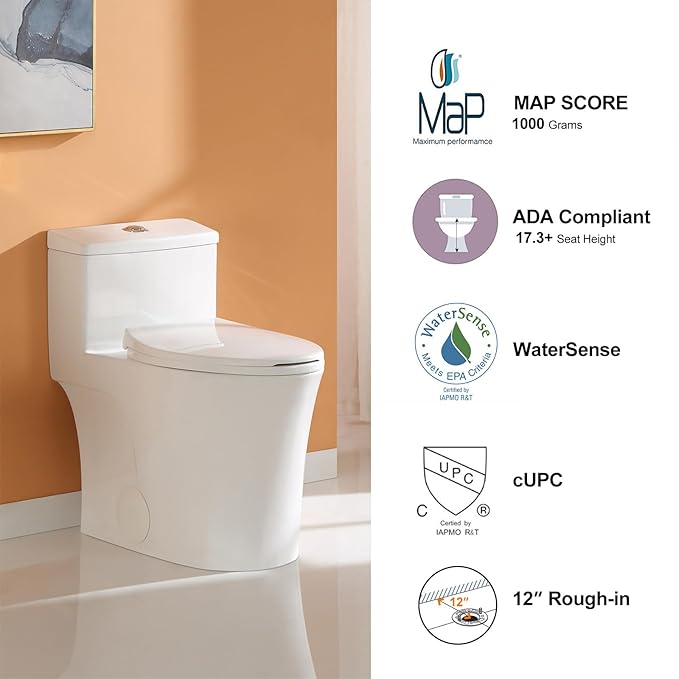 HOROW T0338W Compact One Piece Toilet with Comfort Chair Seat ADA Height 17.3", Elongated Dual Flush 0.8/1.28 GPF, Standard White Toilet Bowl