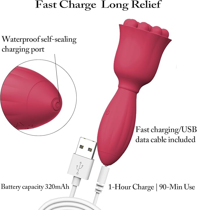 Handheld Mini Massager, 10 Adjustable Speeds, Waterproof, Bionic Design with 9 Massage Nodes, 5.12 Inch, Skin-Friendly Silicone, USB Rechargeable, Full Body Relief for Head, Neck, Shoulder & Back, Red