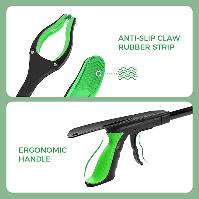 51" Heavy Duty Grabber Reacher Tool for Seniors/Disabled/After Surgery Recovery, Extra Long Foldable Reach Grabber with Shoehorn & 360°Rotating Anti-Slip Claw & Magnetic Tip, Black&Green