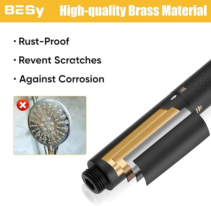 BESy Brass 2 In 1 Function Filtered Matte Black Handheld Shower Head for Hard Water Black Shower Wand High Pressure Showerhead Black Hand Shower Sprayer with Hose Bracket
