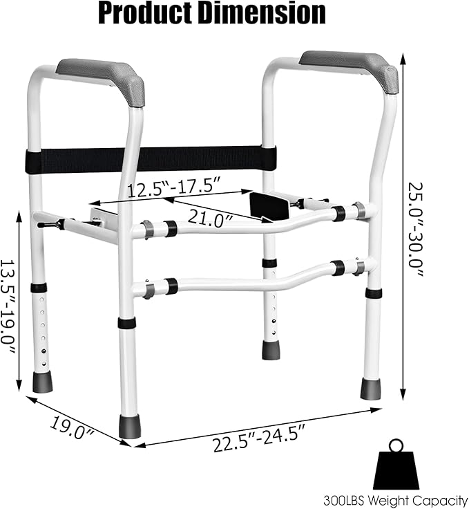 Giantex Toilet Safety Rail Free Standing Safety Assist Frame W/ 360°Rotatable Clip,Adjustable Height & Width Toilet Armrest, 300 LBS Weight Capacity for Disable Elderly Commode Stability Handrails