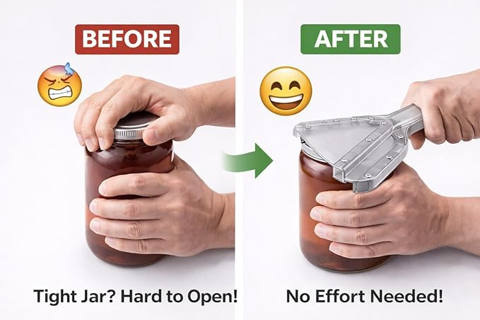 Jar Opener for Seniors | Easy Grip Lid Opener for Weak Hands & Arthritis | Non-Slip PP Plastic with Stainless Steel Core for Small & Medium Jars