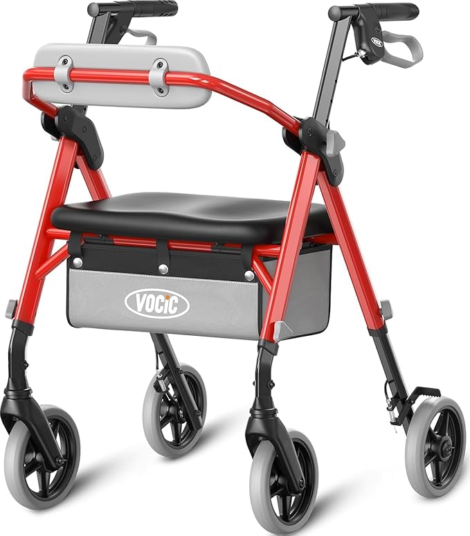 VOVCIC Walkers for Seniors, Z11 Rollator Walker with Seat, Max 380 lbs, Avant Walkers with Ergo Seat & Backrest, Foldable Rollator Adjustable Height, All Terrain Walker, Lightweight