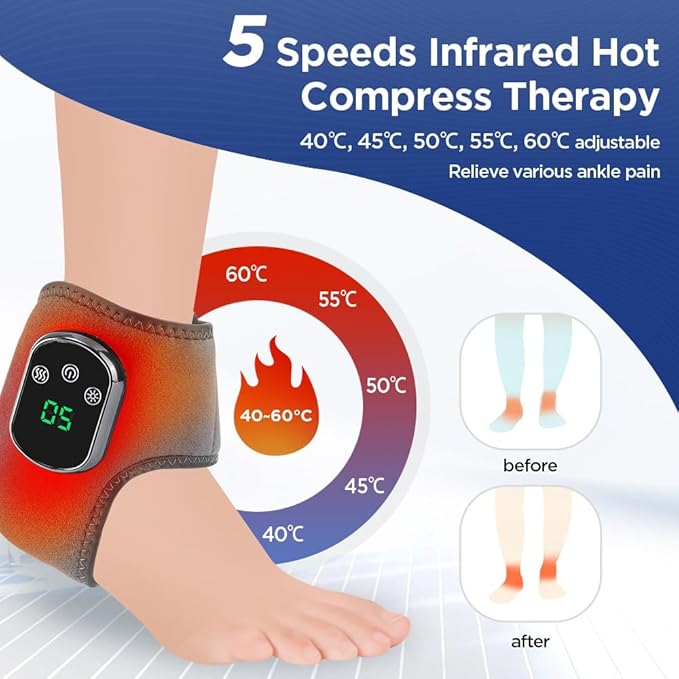 3 in 1 Foot Massager for Neuropathy, Ankle Massager for Pain Relief, Cordless Ankle Massage Machine with 5 Heat and 3 Vibration Modes for Achilles Tendinitis and Plantar Fasciitis (Black-1 pc)