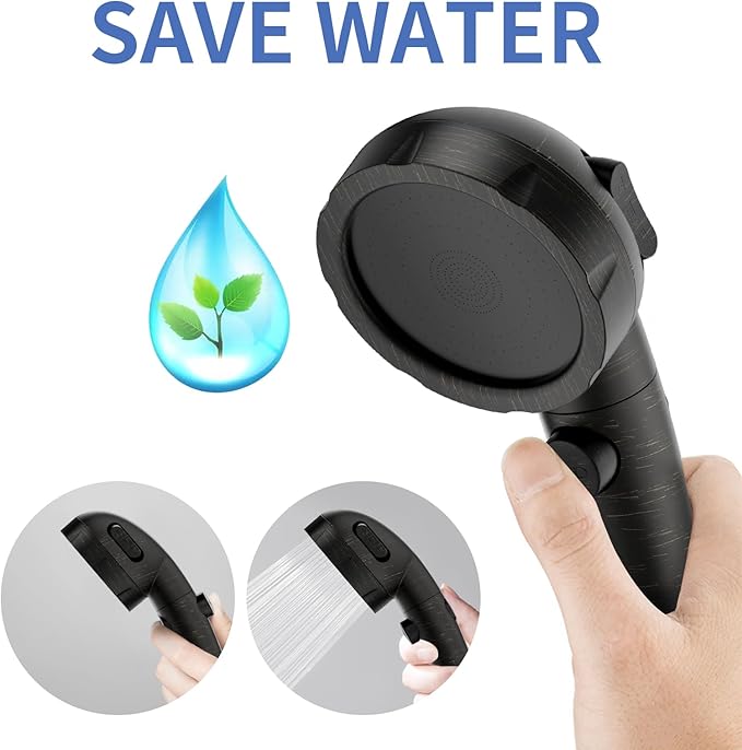 SINGSUO High Pressure Handheld Shower Head with On Off Switch, Detachable Shower Head, 3 Spray Modes Shower Massager Handheld with Hose and Adjustable Angle Bracket (Oil Rubbed Bronze)