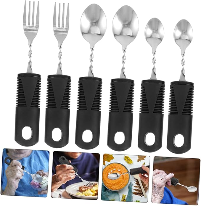 Gatuida 2 Sets Portable Adaptive Utensils for Elderly of Shaking Spoons and Forks with Ergonomic Design Lightweight and Easy to Grip for Seniors and Disabled Users