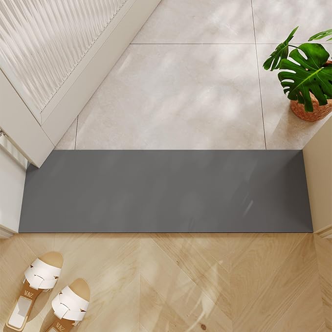 Cuttable Bath Mat for Narrow Spaces - Super Absorbent Doorway Floor Mat, Non-Slip Shower Threshold Rug for Bathroom, Kitchen, Entryway (Grey, 39''x12'')