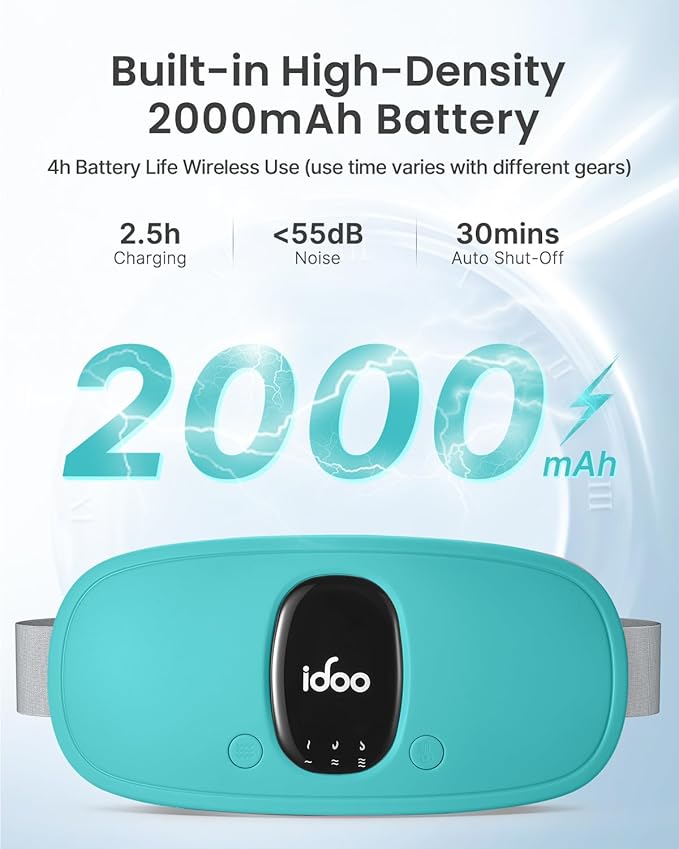 iDOO Heating Pad for Period Cramps, FSA Eligible Items Only List, Portable Cordless Heating Pad, Electric Waist Belt Device, Gifts for Girlfriend Mom Wife Women (Blue)