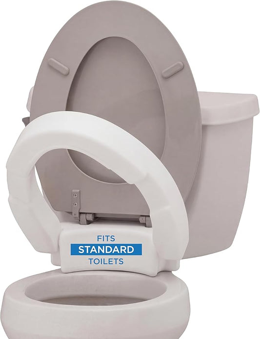 NOVA Medical Products Hinged Toilet Seat Riser, Lift Up and Down Raised Toilet Seat (For Under Seat), For Standard Seat, White, 1 Count (Pack of 1)