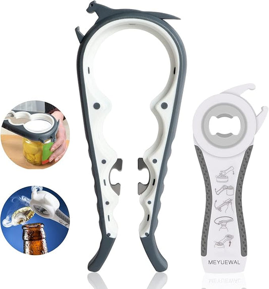 Latest Jar Opener Bottle Opener for Weak Hands, 6 in 1 Multi Function Can Opener Bottle Opener Kit with Silicone Handle Easy to Use for Children, Elderly and Arthritis Sufferers(JAR-White3.0)