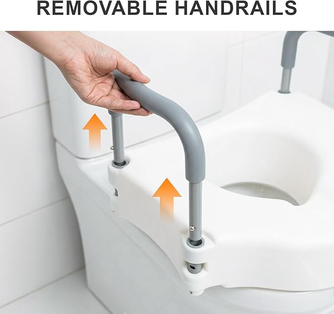 Raised Toilet Seat with Handles, Toilet Seat Riser for Seniors with Adjustable Height & Width, Cozy Padded, 300lb Capacity, Handicap Toilet Seat for Elderly