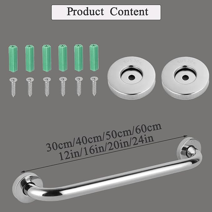 Grab Bars for Shower, 12 Inch Grab Bar for Bathroom Seniors Elderly Safety Handle 304 Stainless Steel Anti-Slip, Handicap for Bathtub,Toilet, Stairway