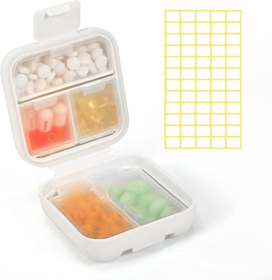 Dynippy Daily Pill Organizer 5 Compartments Portable Moisture Proof Small Pill Case for Pocket Purse Travel Pill Box Portable Medicine Vitamin Fish Oil Holder Container (White)