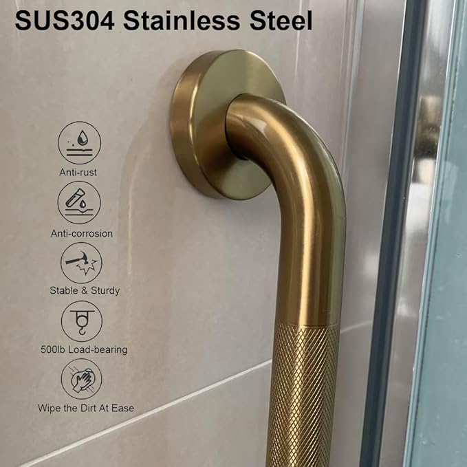 Shower Grab Bar for Bathroom, Anti-Slip Safety Grab Bar for Bathtub Toilet Staircase Stainless Steel Textured Grip Bath Handle Handrail for Elderly (Oil Bronze Gold, 40" L x 1 1/4" D)