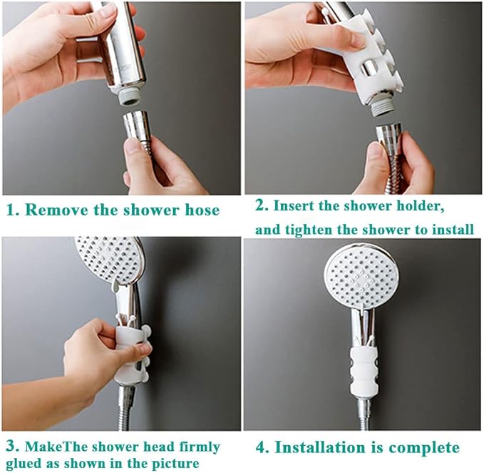 4 Pack Vacuum Suction Cup Shower Head Holders, Junvaia Silicone Strong Suction & Waterproof Showerhead Holder, Bathroom Handheld Shower Holder, Removable Wall Mounted Suction Bracket (2 White, 2 Grey)