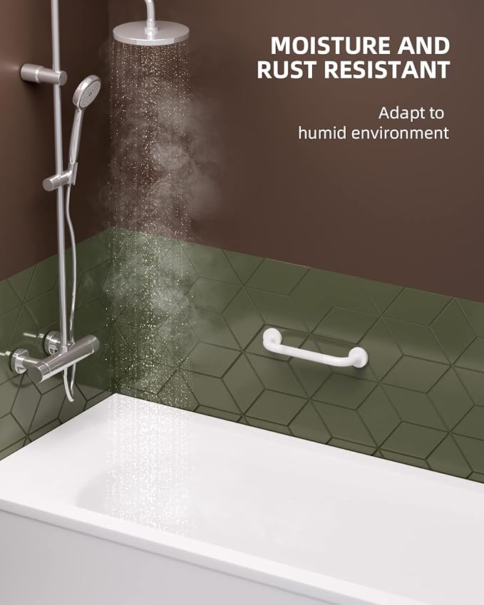 12 Inch Oil Rubbed White Shower Grab Bar w/Anti Slip Grip, ZUEXT Stainless Steel Bath Grab Bar,Bathroom Balance Bar, Wall Mount Safety Handrail Support, Handicap Injury Elderly Senior Assist Handle