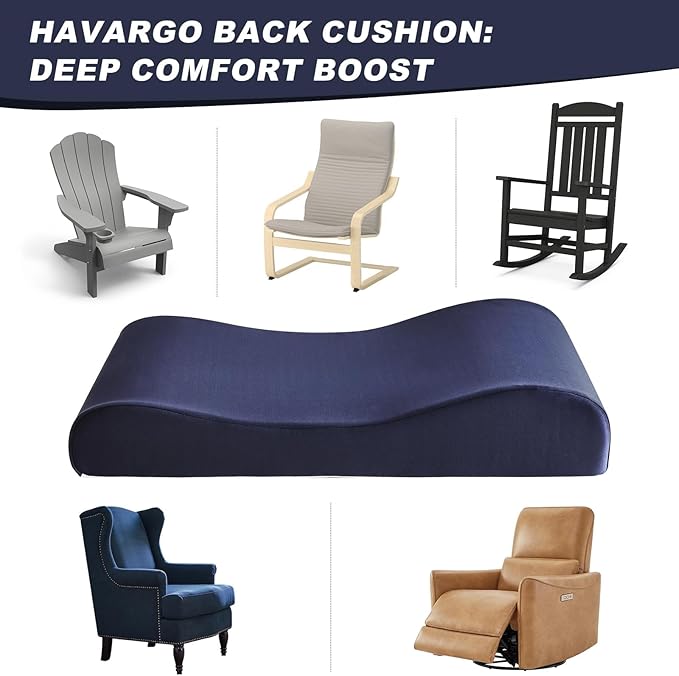 HAVARGO 2-in-1 Neck Pillow Lumbar Support Pillow for Recliner Couch& Glider Chair - High Resilient Foam Ergonomic Back Support for High-Back Rocking Chairs, Glider Rocker Replacement Cushions Navy M