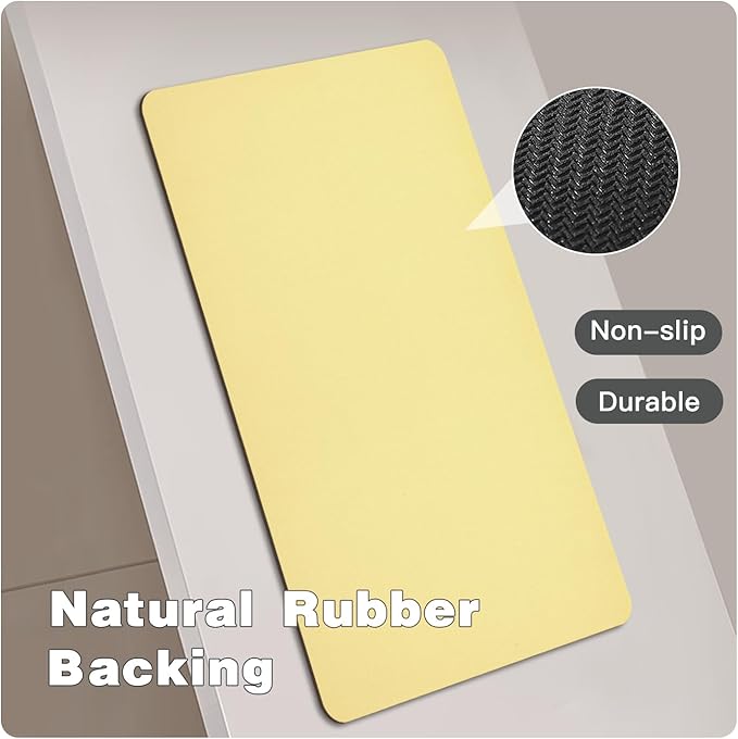 TYUU Bath Mat, Bathroom Rugs Non Slip Washable Thin Absorbent Quick Dry Bath Mat Fits Under Door Bathroom Floor Mat Perfect for Bath, Shower, or Sink 20"x48" Light Yellow