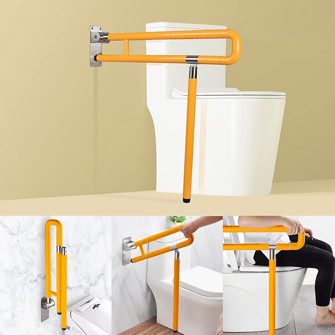 Handicap Grab Bars Rails, 29.5 Inch Foldable Toilet Bar Flip Up Arm Rails with Anti-Slip Grip Shower Assist Aid Safety for Elderly Pregnant Women Disabled Bar (Yellow)