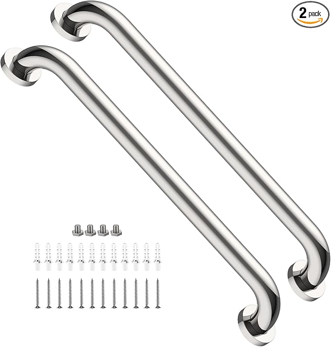 2 Pack 24 Inch Shower Grab Bar, iMomwee Chrome Stainless Steel Bathroom Grab Bar Handle, Bathroom Shower Balance Bar,Safety Hand Rail Support,Handicap Elderly Senior Assist Bath Handle(1.5" Diameter)