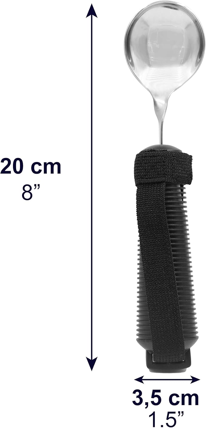 KMINA Bilateral Adaptive Spoons for Disabled Adults with Velcro Strap (Swivel Angle), Bendable, Medical, Curved for Arthritic Hands and Parkinsons