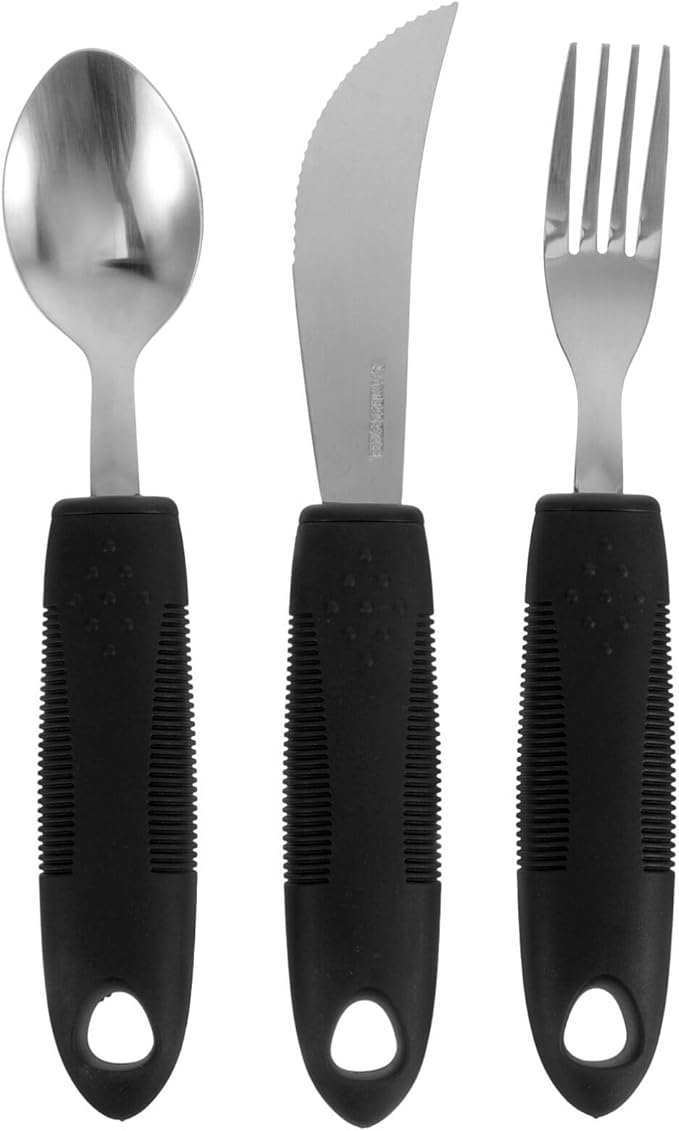 Healifty Anti-Shake Adaptive Utensils Set 3-Piece Weighted Stainless Steel Fork Knife Spoon Tableware for Elderly with Hand Tremors and Weak Grip