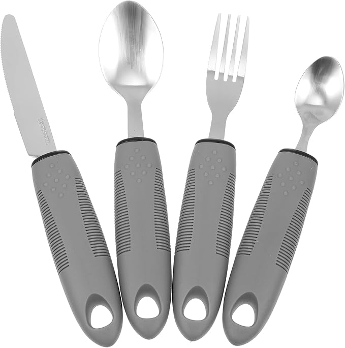 Healifty Adaptive Utensils for Elderly with Built-up Handles Non-Weighted Tableware Set Includes Fork Spoon Cutter Supports Arthritis and Hand Tremors Easy to Clean 8.85 Inch