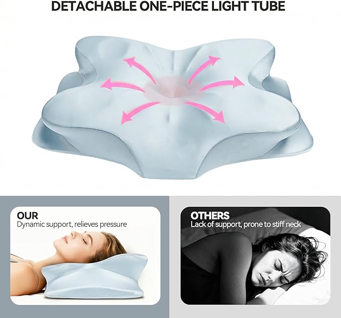 Cervical Neck Pillow for Neck Pain Relief,Ergonomic Memory Foam Contour Pillow with Wrinkle-Resistant Silky Satin Fabric Cover,Orthopedic Bed Pillow for Side,Back,Stomach Sleepers,Blue