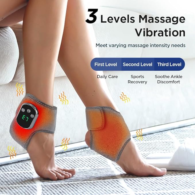 Portable Foot and Ankle Massager with Heat – 3-Speed Vibration & 5-Temperature Settings, Wireless for Pain Relief, Swelling, Plantar Fasciitis, Travel & Home Use (2)