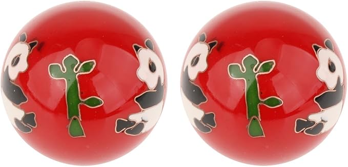 2 Pieces Hand Massage Balls, Chinese Exercise Handballs with Storage Box, Compact Relaxation, Chinese Baoding Balls, for Kids Seniors, Panda Red