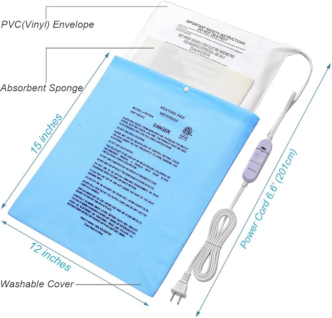Boncare® Stay-On Small Vinyl Electric Heating Pad for Neck and Shoulders and Back Without Auto-Off, Low & High Heat Levels, Waterproof Hot Heat Pad with Washable Cover (12"x15", 1-Pack)