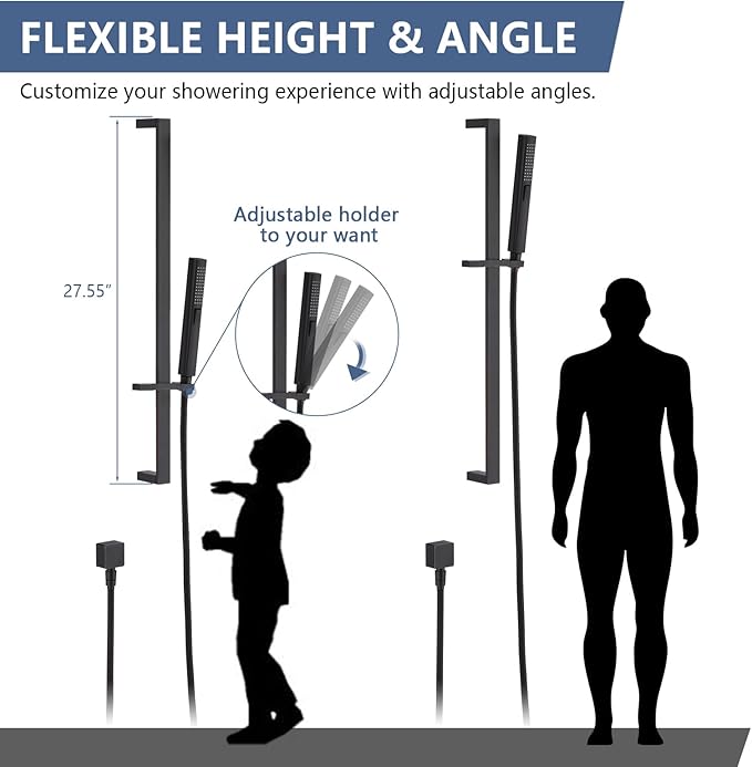 Handheld Shower Head with Slide Bar Combo, 27.5-Inch Adjustable Height Slide Bar, High Perssure Handheld Shower Head with 6.6ft Extra Long Hose, Brass Wall Supply Elbow, Oil Rubbed Bronze