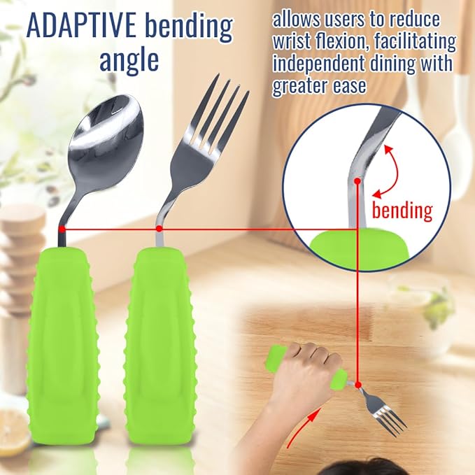 EZ Assistive Adaptive Utensils Spoon & Fork Easy to Hold for Independent Eating, Weighted Utensils for Hand Tremors