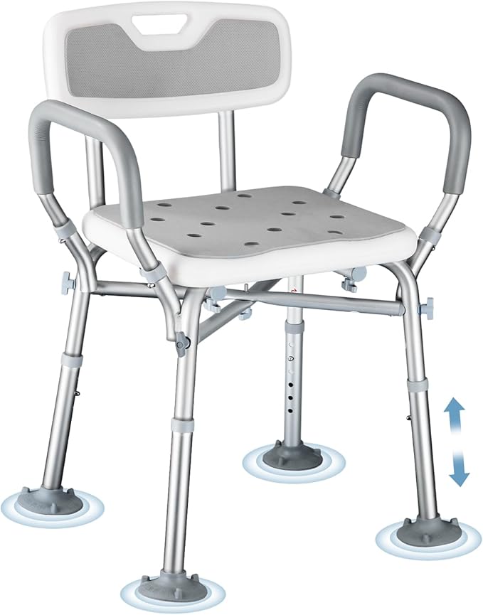 Upgraded Shower Chair for Inside Shower - 6 Height Adjustable (13.4-18.1"), Shower Chair for Elderly and Disabled with Arms and Back, Reinforced Crossbars for 550lbs w/4 Suction Cups