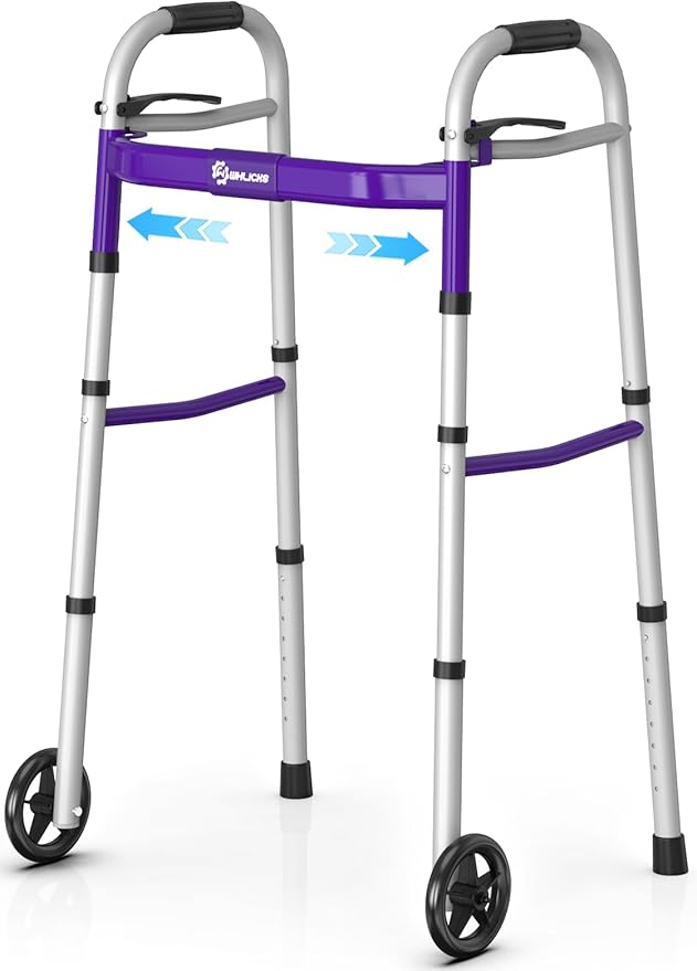 Whlicks Narrow Folding Walkers for Seniors,Aluminum Lightweight Walkers with Wheels, Adjustable Width and Height Front Wheel Walker for Elderly and Disabled, Supports up to 350 lbs