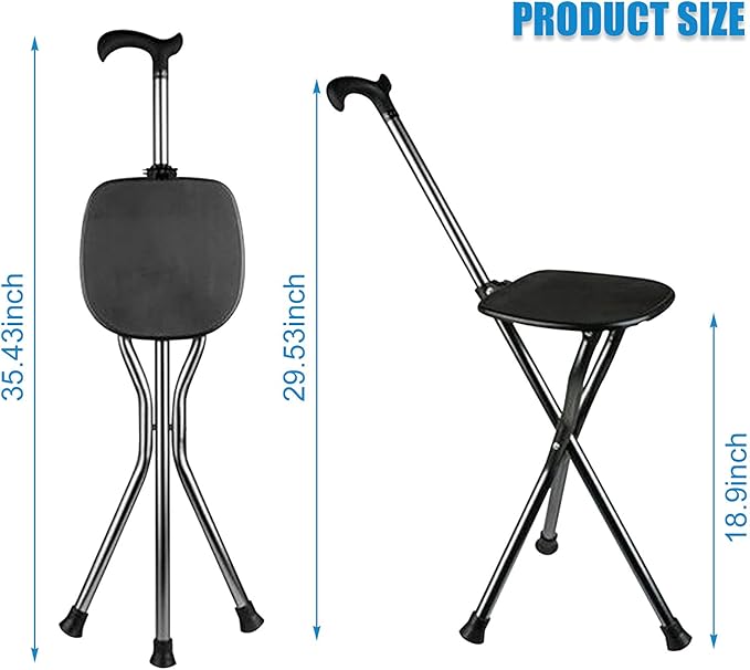 Yayayo Hold 440 lbs Folding Canes with Seat Walking Stick Height Adjustment Cane Seat Capacity Frosted Handle with Magnetic Therapy Stone Crutches Stool