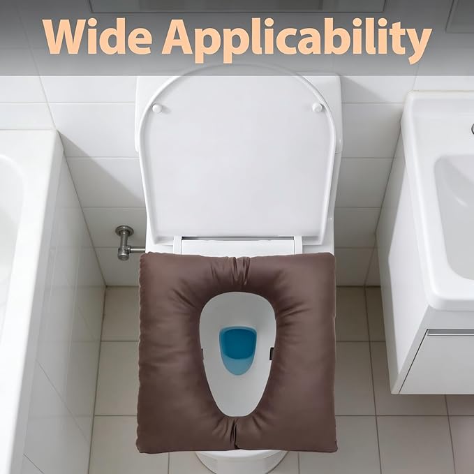 Bedside Commode Cushion, Washable Toilet Seat Cushion for Seniors, Padded PU Cover with Fixing Straps for Commode Chair 16.5" X 16.5", Portable Soft Toilet Seat Cushion for Elderly Adults (Brown)