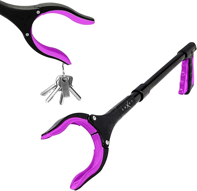 Grabber Reacher Tool 19" Aluminum Magnetic Claw, Rotating Reacher Grabber Pickup Tool, Foldable Gripper Grabbers for Elderly Grab it Reaching Tool, Trash Grabbers and Pickers, Pink, By Luxet 2-Pack