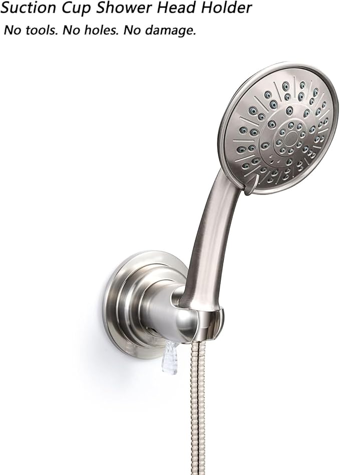 JiePai Suction Cup Shower Head Holder, Adhesive Suction Handheld Shower Head Holder Bracket,Removable Wall Mount Head Holder for Bathroom,Brushed Nickel