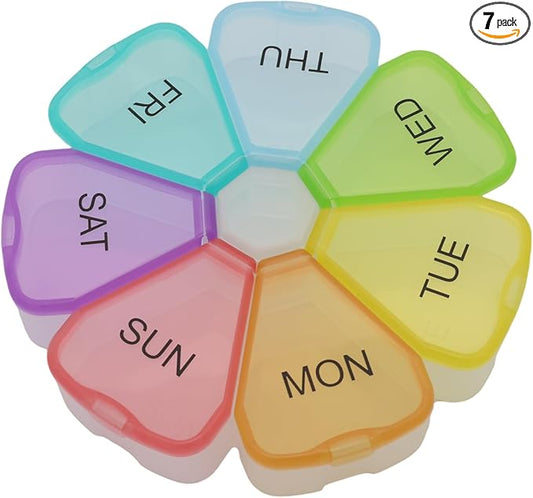 7 Day Weekly Pill Round Organizer, ShysTech Large Pill Case Pill Box 1 Time A Day for Pills/Medication/Supplements/Vitamin (Multi-Color)
