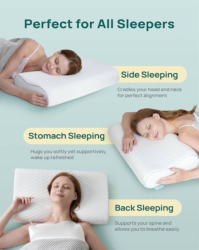 Releep Cervical Neck Pillow, Side Sleeper Pillow for Neck Pain Relief, Adjustable Contour Pillow for Sleeping, Ergonomic Memory Foam Pillow, Orthopedic Cooling Pillow Back Stomach Sleeping, Queen Soft