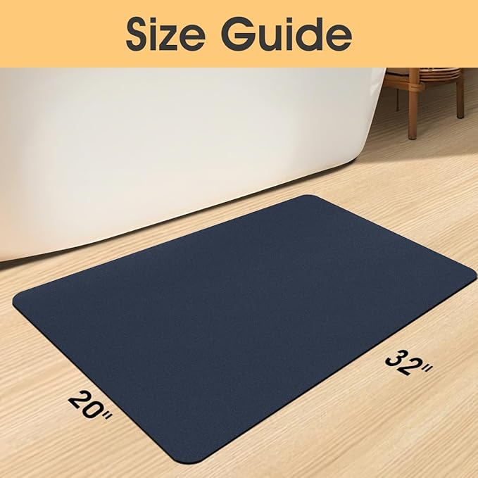 ACCUMTEK Non Slip Bath Mat, Thin Bathroom Rugs Fit Under Door, Quick Dry Bath Mats, Machine Washable Bath Rugs for Bathroom, Bathtub & Kitchen, Bathtub, Dark Blue/Solid/36 x24