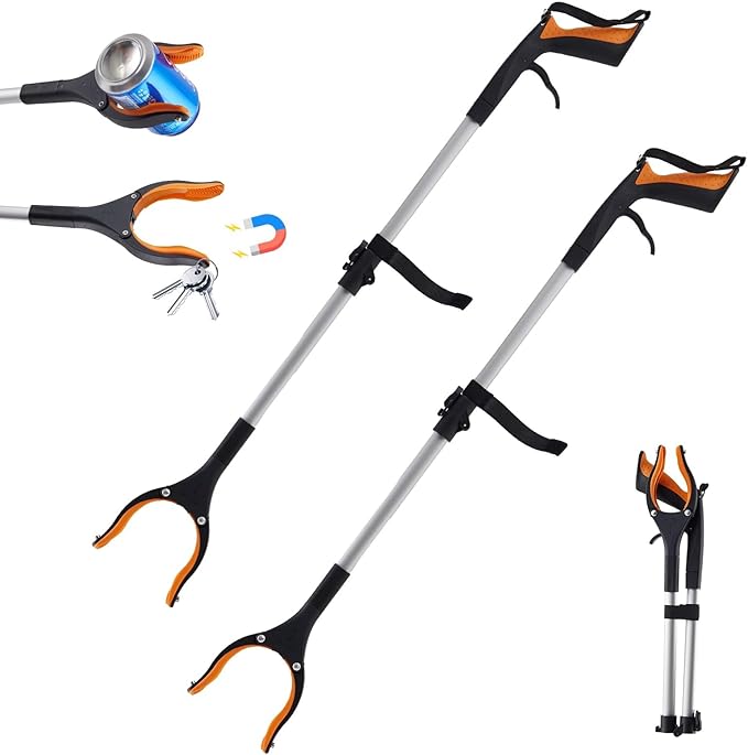 360° Rotating Grabber Reacher Tool, 32" Grabbers for Elderly 2 Pack Reaching Assist Tool – Heavy Duty Handheld Gripper for Trash Pickup, Elderly, Surgery Recovery, Wheelchair Lightweight Mobility Aid