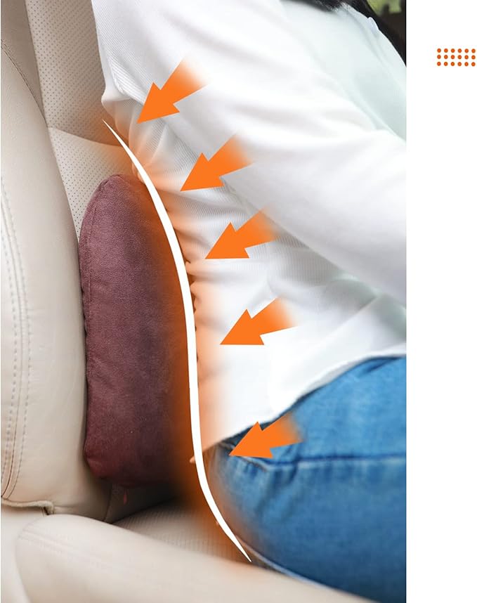 Carwales Lumbar Pillow for Chair Pad Latex Soft Lower Back Pain Relief Support for Car Seat Travel Rest Home Office Accessories Thin Brown