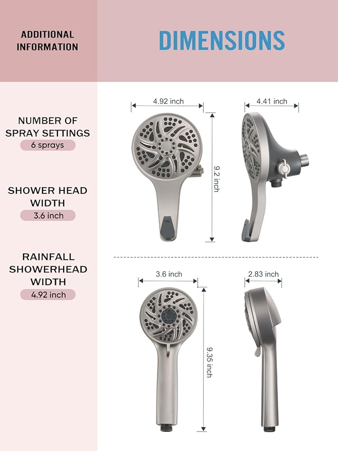 Cobbe High Pressure 3-Way Shower Head Combo, Hand Held Shower & Rain Shower Separately or Together, Dual 2 in 1 Showerhead with Stainless Steel Hose - Brushed Nickel
