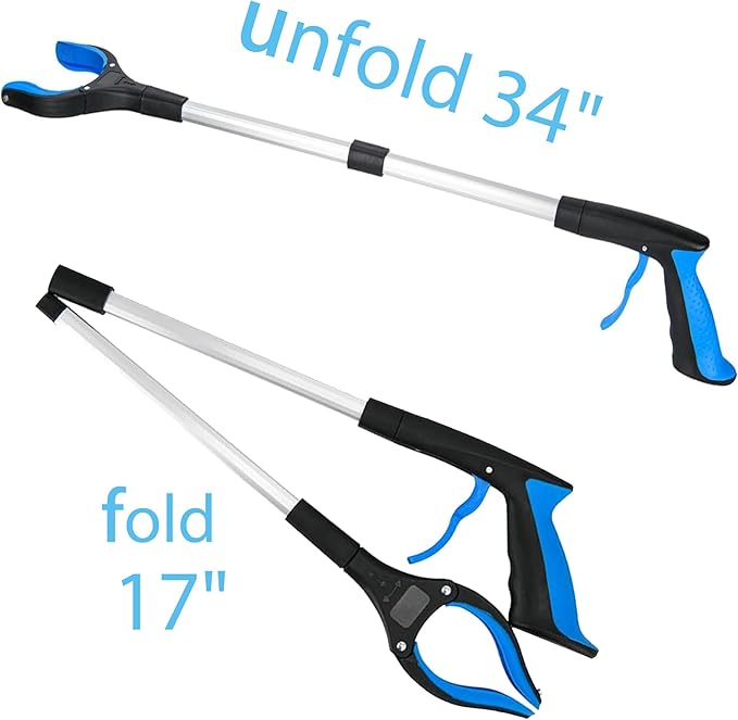34" Grabber Tool - 2 Pack 34 Inch Long Foldable Grabbers for Elderly Grab It Reaching Tool with Rotating Jaw +Magnets, Grabber Pickup Tool, Heavy Duty Grabber Reacher Tool