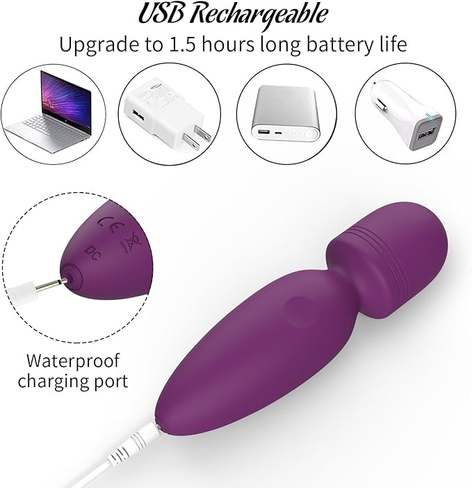 Fuwyiy Mini Massager Tools,Small Waterproof Cordless Handheld Massager with 10 Vibration Modes, Personal Handheld Massager for Back（Purple）