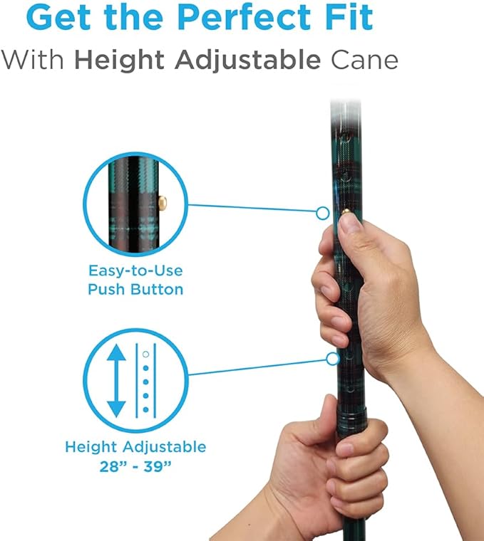 NOVA Offset Walking Cane for Seniors, Men & Women – Lightweight Adjustable Walking Cane with Soft Foam Grip, Wrist Strap, Anti-Rattle Lock & Non-Slip Tip – Stylish Mobility Aid